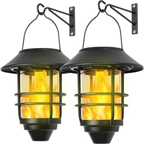Solar Hanging Lantern Outdoor, Flickering Flames Outdoor Lights,Solar Lights - Picture 1 of 7